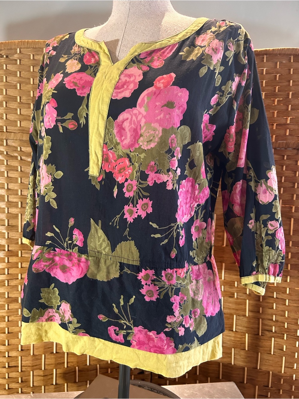 Floral Cotton Peasant Blouse Boho Cottagecore Romantic Rose Print Top Size S